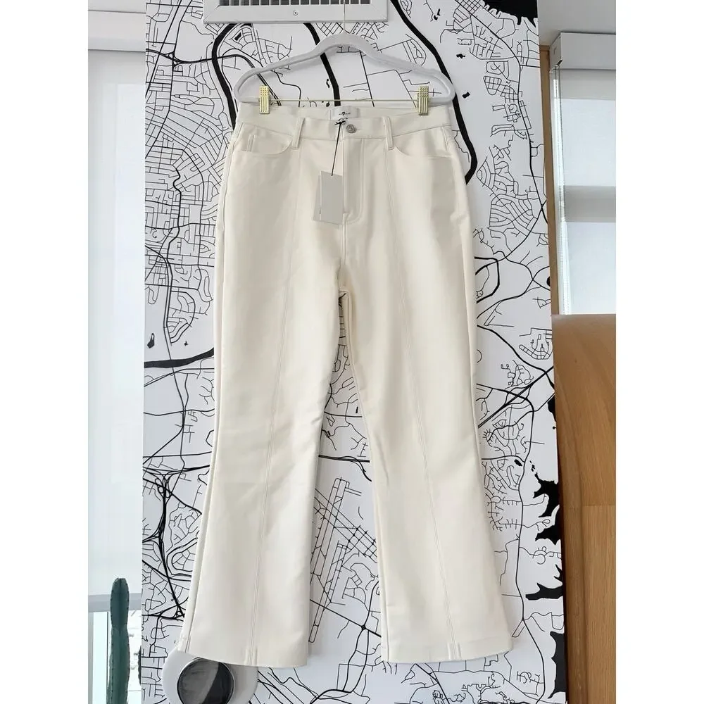 7 For All Mankind High Waist Slim Kick Faux Leather Beige Pants - Size 30, NWT